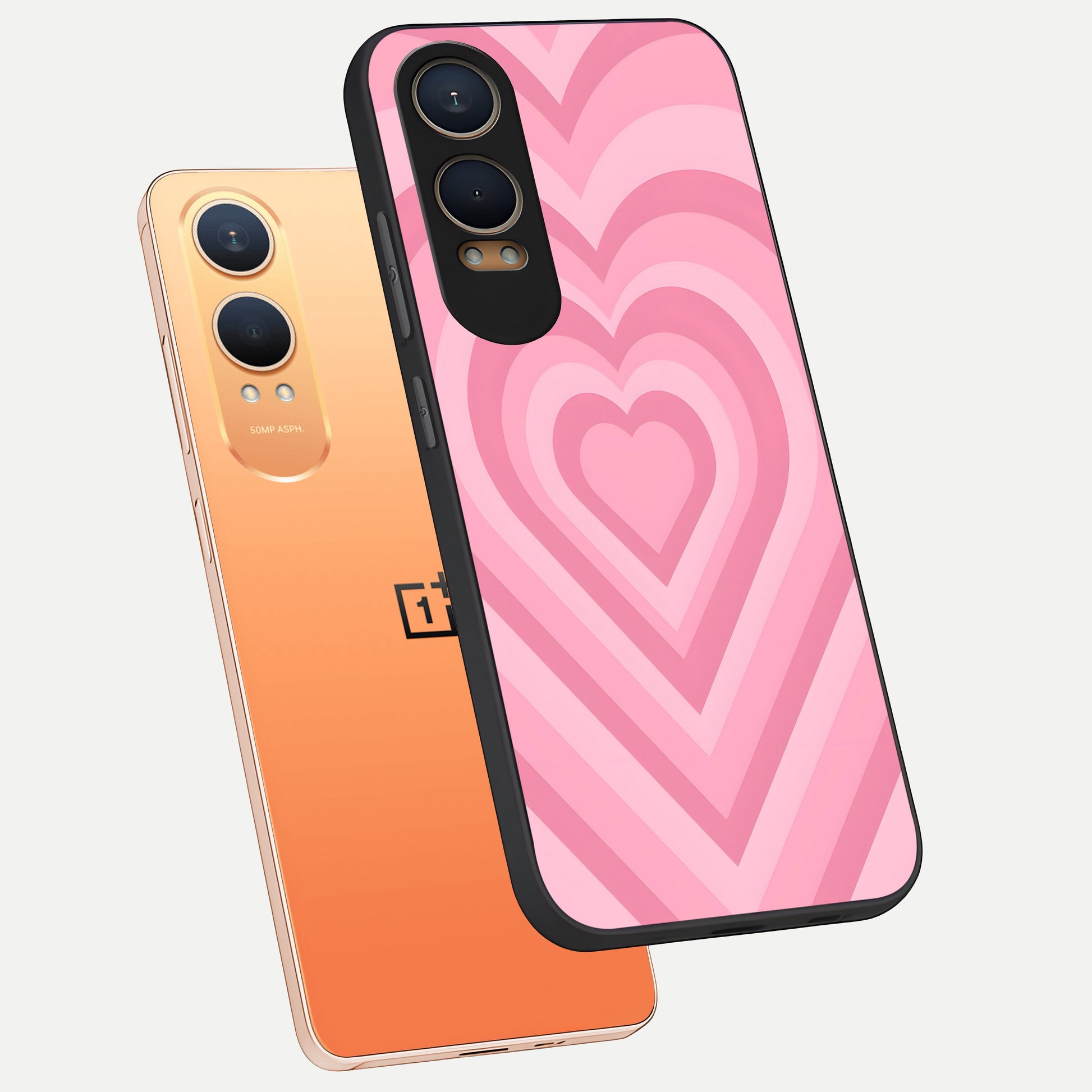  Blush Heart Waves phone case For Oneplus Nord CE4 Lite showing premium glass back cover with detailed artwork