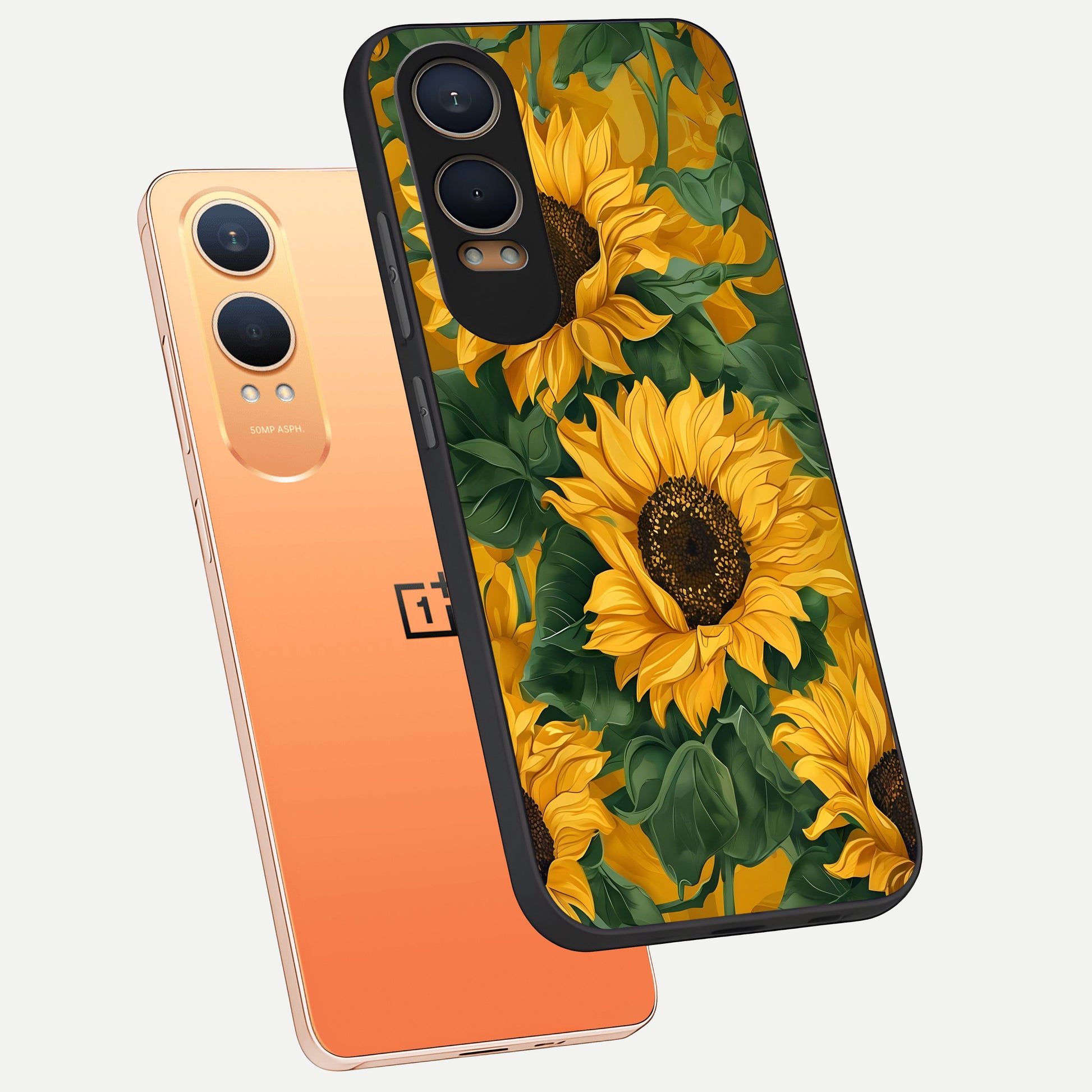  Bright Sunflower Bloom phone case For Oneplus Nord CE4 Lite showing premium glass back cover with detailed artwork