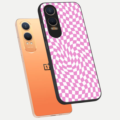  Bubblegum Check Wave phone case For Oneplus Nord CE4 Lite showing premium glass back cover with detailed artwork