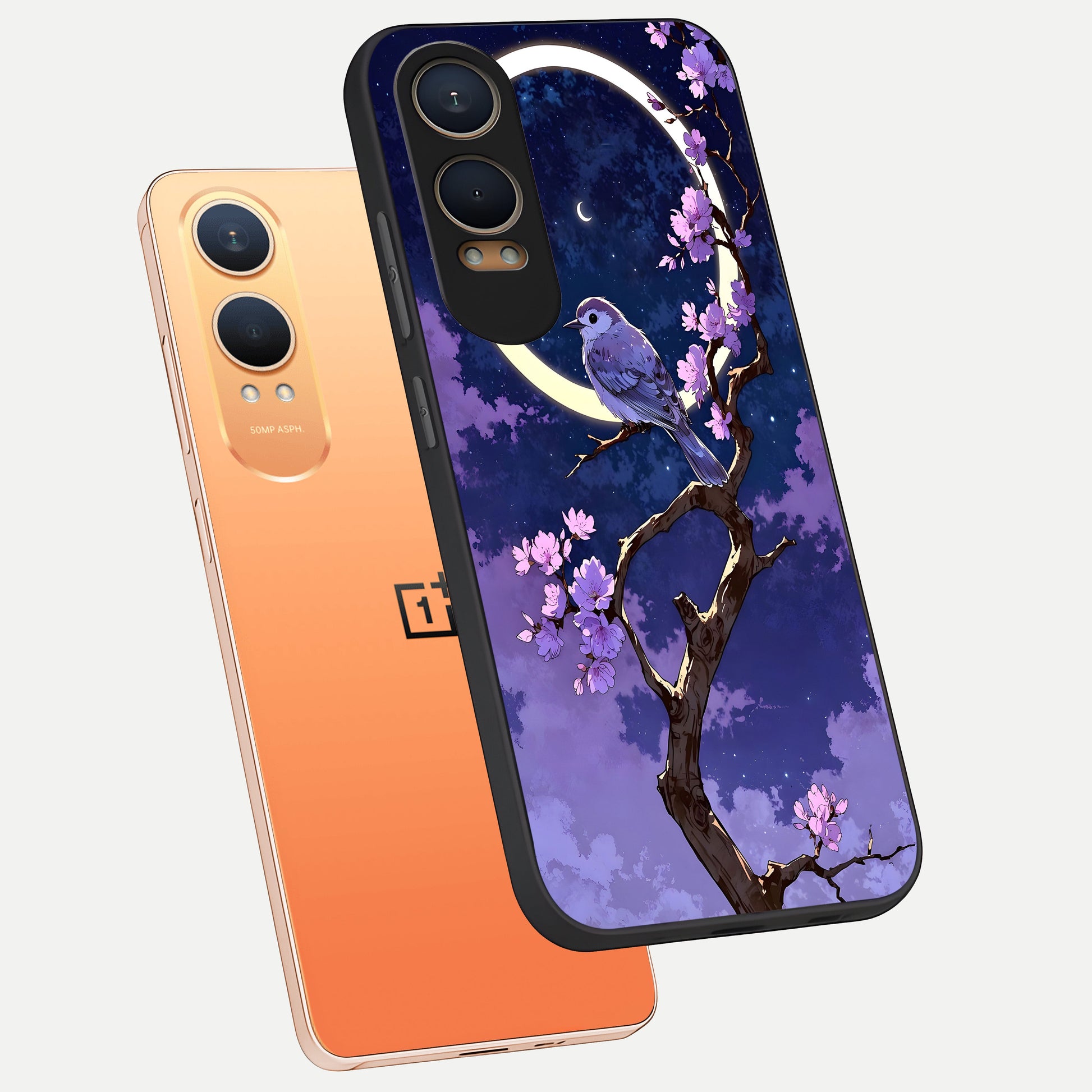  Celestial Bird Blossom phone case For Oneplus Nord CE4 Lite showing premium glass back cover with detailed artwork