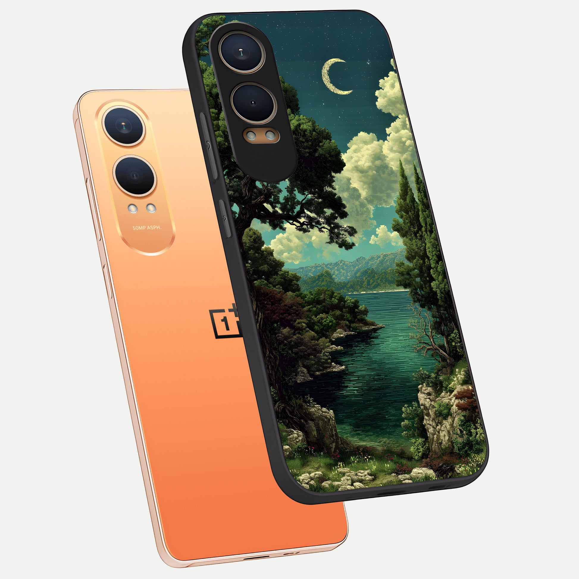  Celestial Lake Peace phone case For Oneplus Nord CE4 Lite showing premium glass back cover with detailed artwork