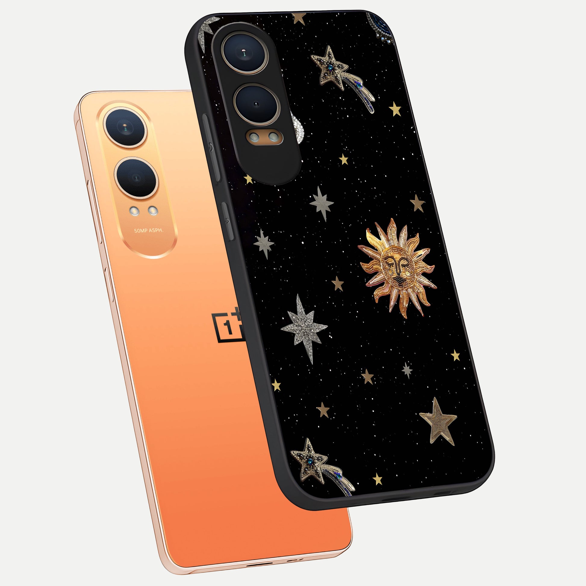  Celestial Moon With Stars phone case For Oneplus Nord CE4 Lite showing premium glass back cover with detailed artwork