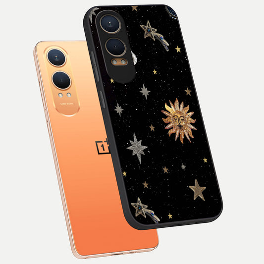  Celestial Moon With Stars phone case For Oneplus Nord CE4 Lite showing premium glass back cover with detailed artwork