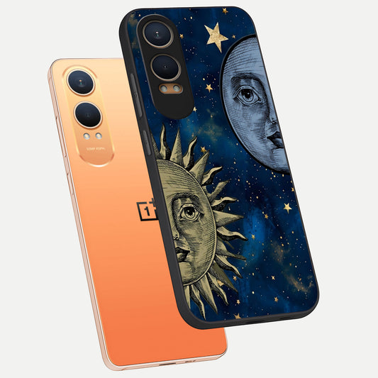  Celestial Moon With Sun phone case For Oneplus Nord CE4 Lite showing premium glass back cover with detailed artwork