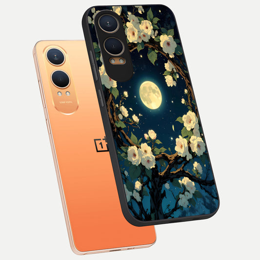  Celestial Moon And Flower phone case For Oneplus Nord CE4 Lite showing premium glass back cover with detailed artwork