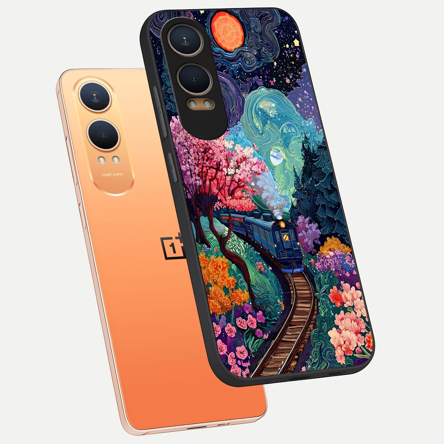  Celestial Train Journey phone case For Oneplus Nord CE4 Lite showing premium glass back cover with detailed artwork