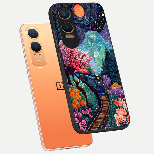  Celestial Train Journey phone case For Oneplus Nord CE4 Lite showing premium glass back cover with detailed artwork
