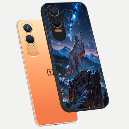  Celestial Wolf Howl phone case For Oneplus Nord CE4 Lite showing premium glass back cover with detailed artwork