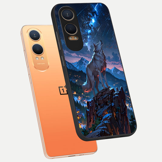 Celestial Wolf Howl phone case For Oneplus Nord CE4 Lite showing premium glass back cover with detailed artwork