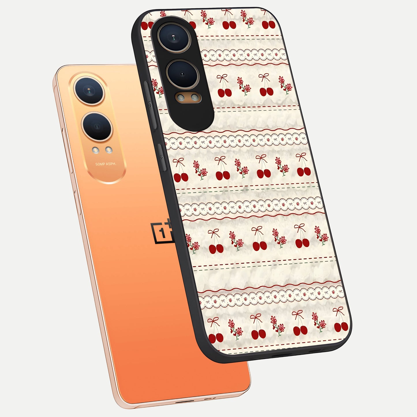  Cherry Bloom Charm phone case For Oneplus Nord CE4 Lite showing premium glass back cover with detailed artwork