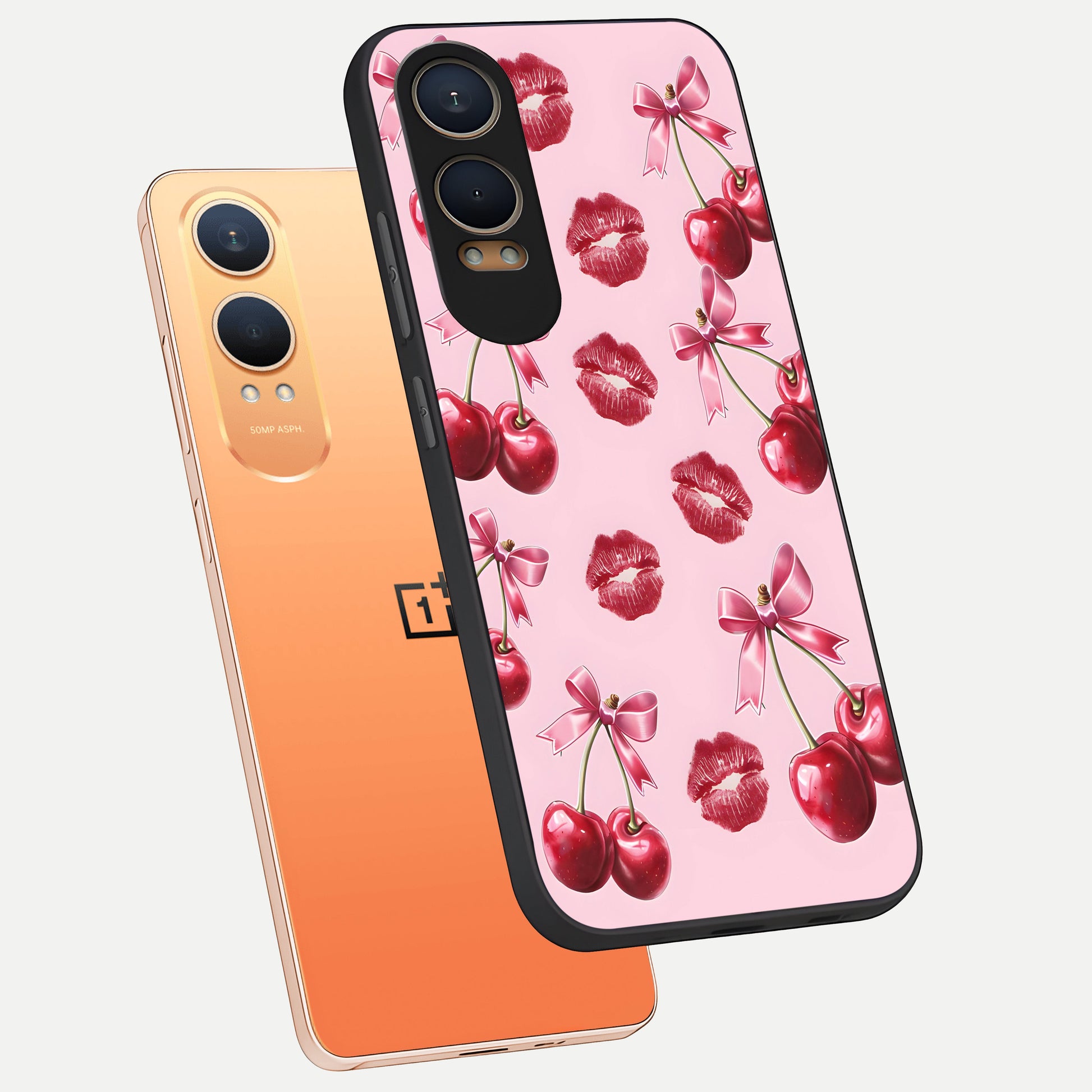  Cherry With Lips phone case For Oneplus Nord CE4 Lite showing premium glass back cover with detailed artwork