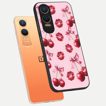  Cherry With Lips phone case For Oneplus Nord CE4 Lite showing premium glass back cover with detailed artwork