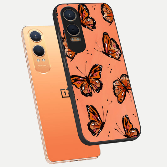 Coral Wing Butterfly phone case For Oneplus Nord CE4 Lite showing premium glass back cover with detailed artwork