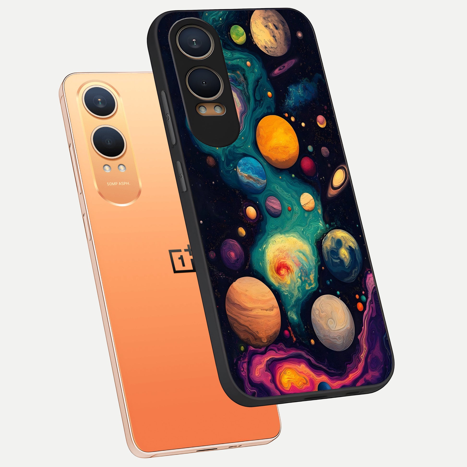 Cosmic Planet Journey phone case For Oneplus Nord CE4 Lite showing premium glass back cover with detailed artwork