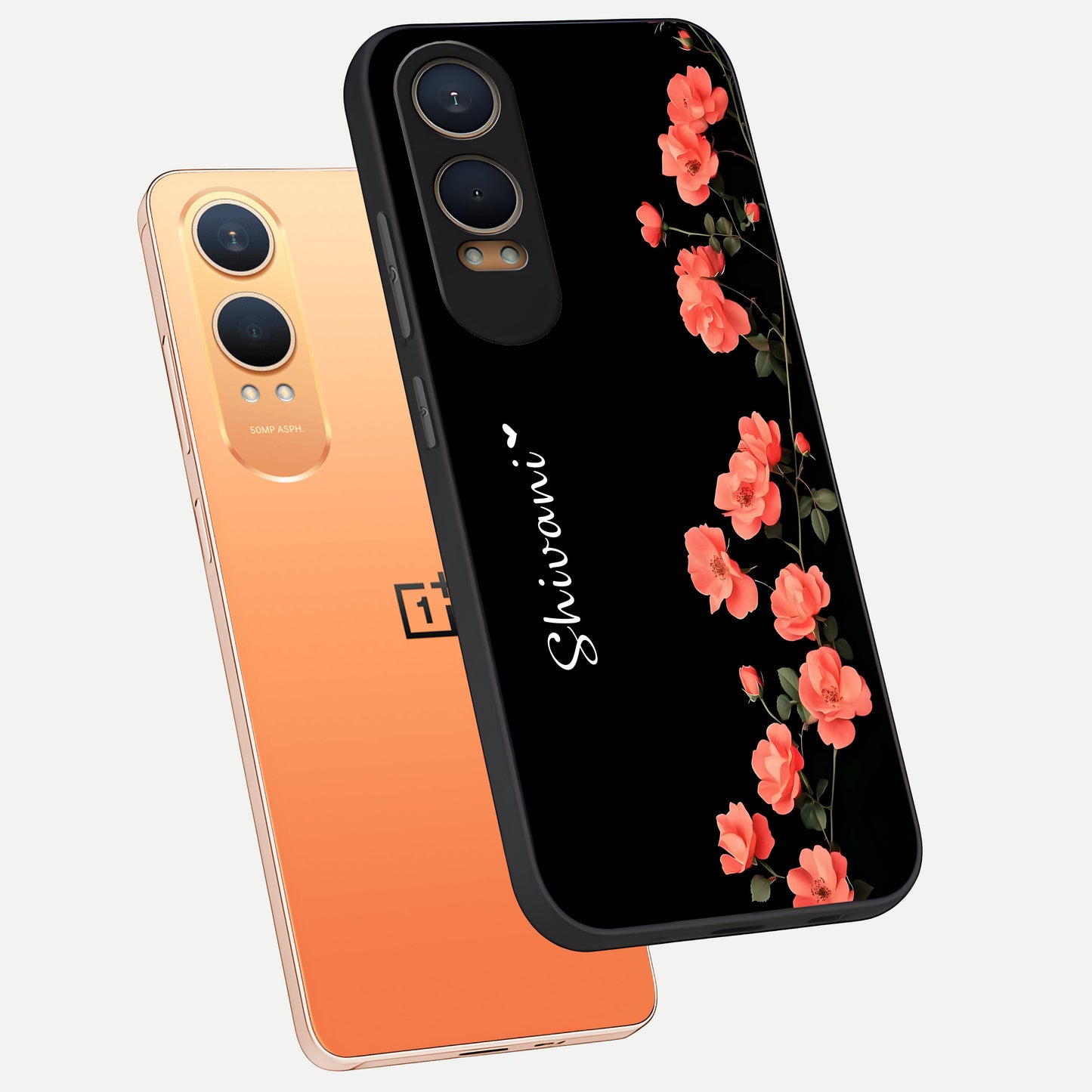  Crimson Bloom Grace Custom Name phone case For Oneplus Nord CE4 Lite showing premium glass back cover with detailed artwork