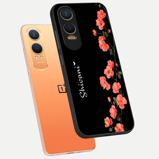  Crimson Bloom Grace Custom Name phone case For Oneplus Nord CE4 Lite showing premium glass back cover with detailed artwork