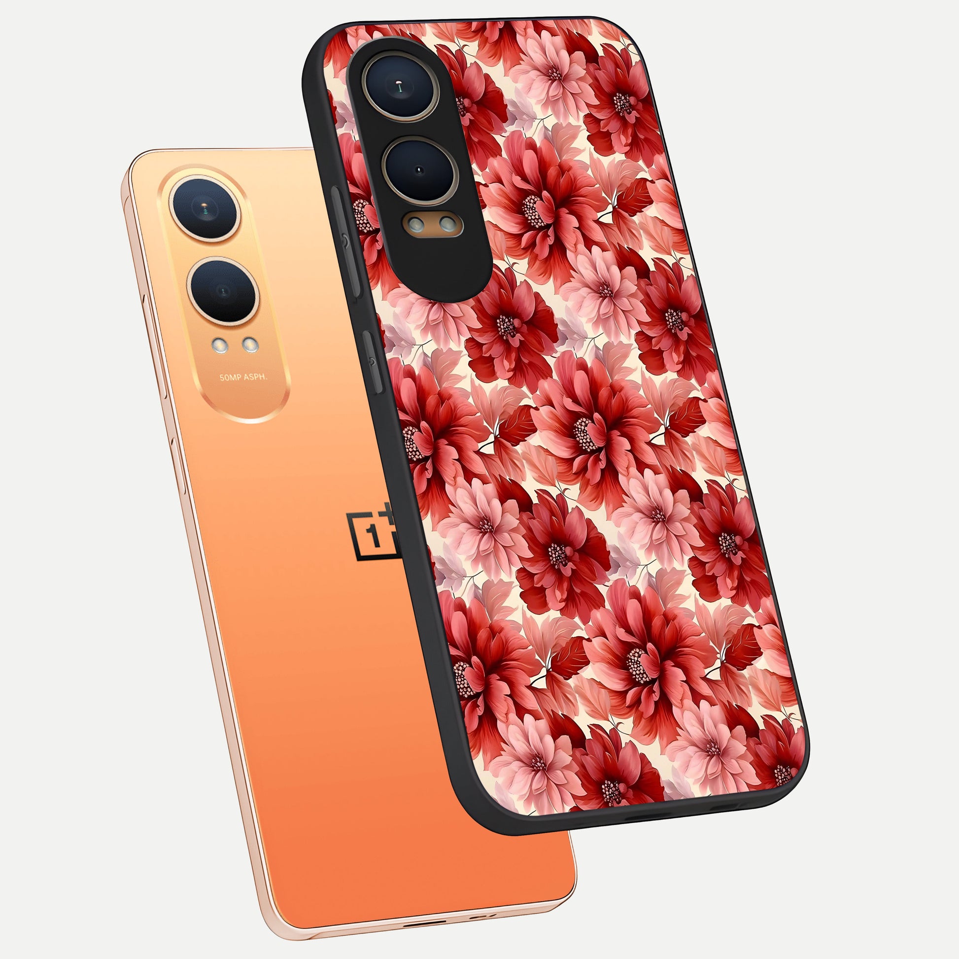  Crimson Love Petals phone case For Oneplus Nord CE4 Lite showing premium glass back cover with detailed artwork
