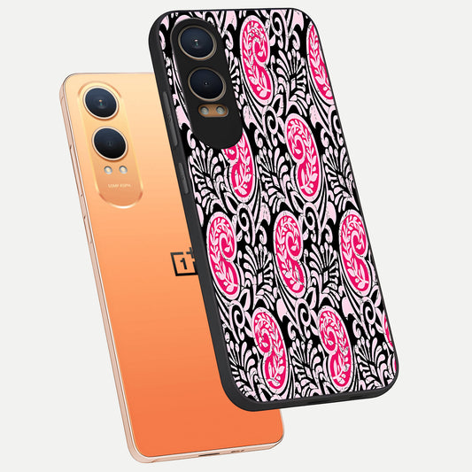  Crimson Paisley Charm phone case For Oneplus Nord CE4 Lite showing premium glass back cover with detailed artwork