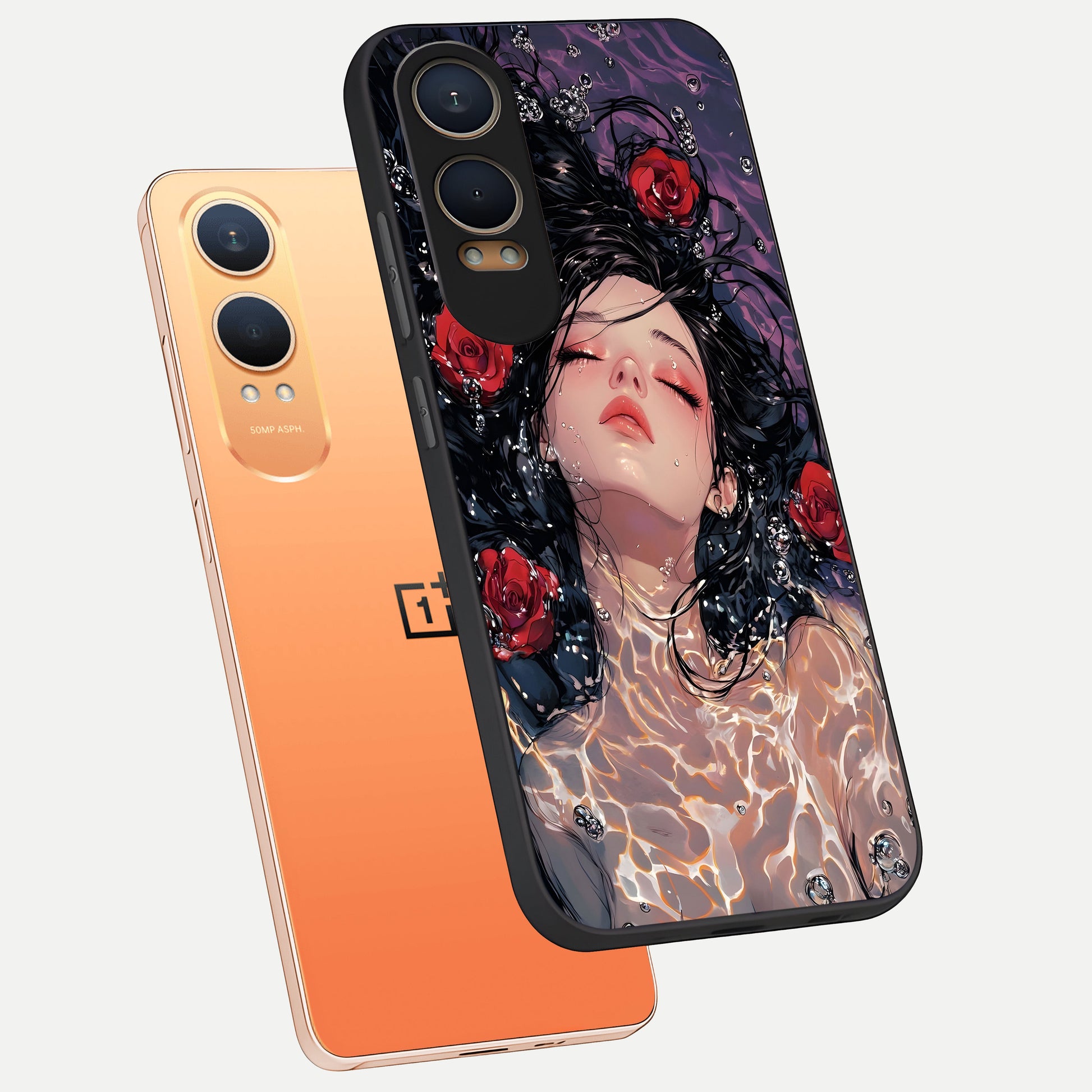 Crimson Rose Serenity phone case For Oneplus Nord CE4 Lite showing premium glass back cover with detailed artwork