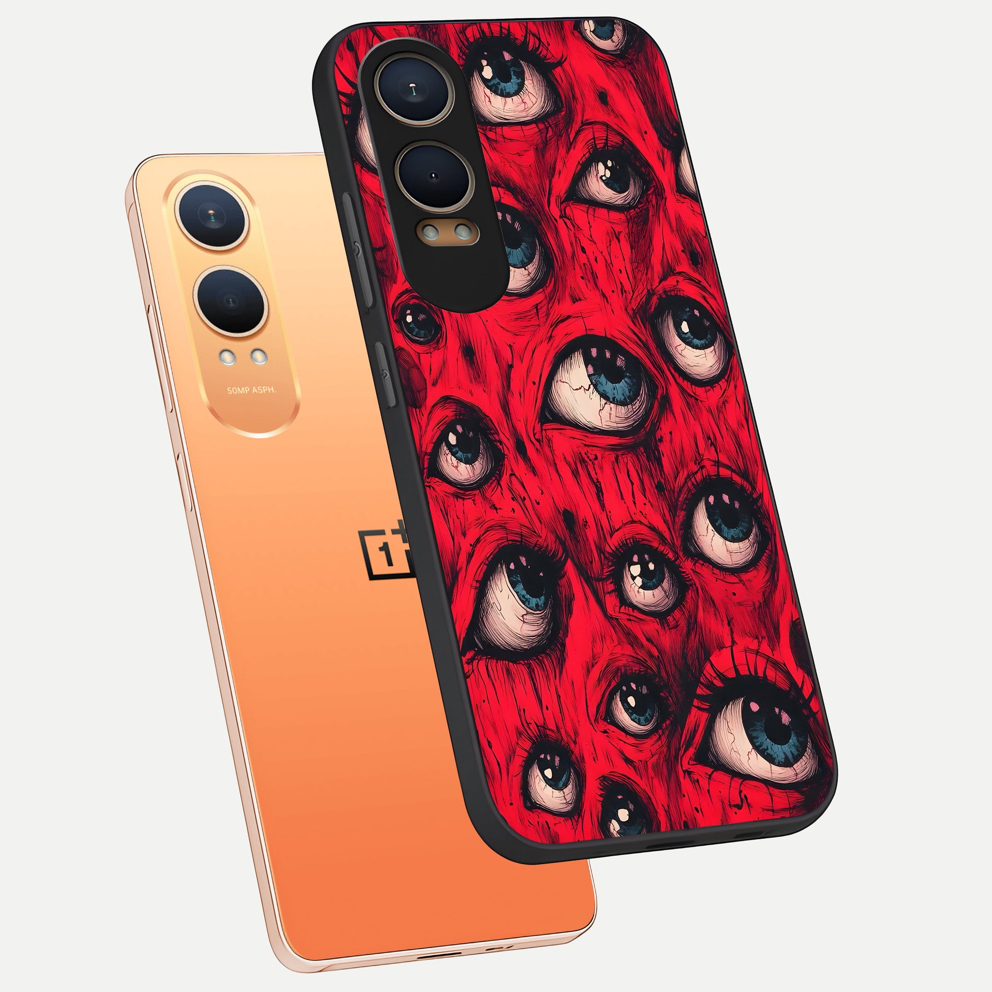  Crimson Watch Eyes phone case For Oneplus Nord CE4 Lite showing premium glass back cover with detailed artwork