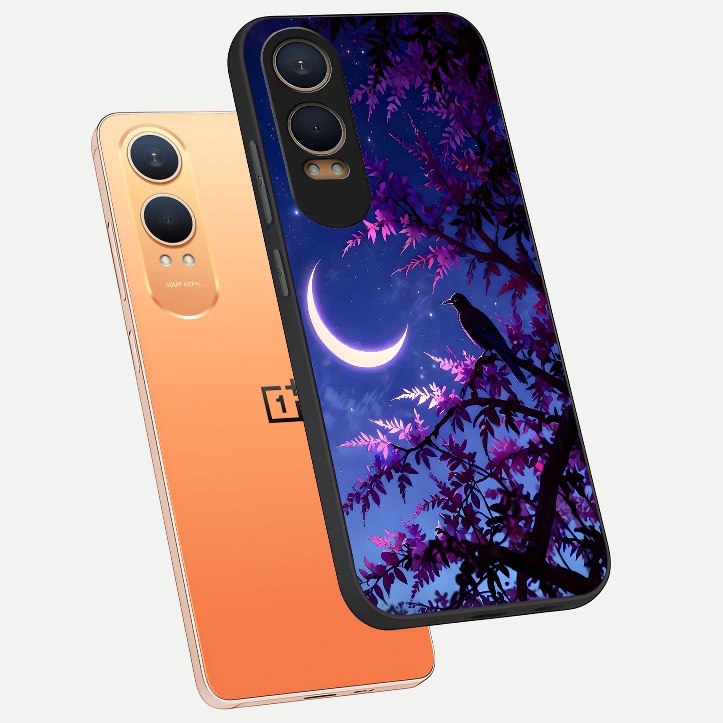  Crow And Moon Scenery phone case For Oneplus Nord CE4 Lite showing premium glass back cover with detailed artwork
