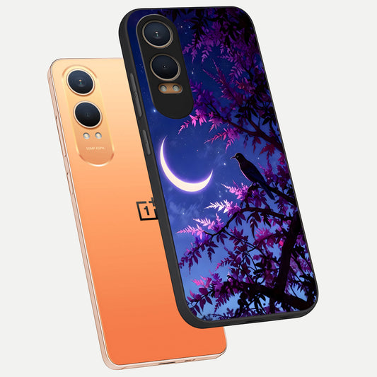  Crow And Moon Scenery phone case For Oneplus Nord CE4 Lite showing premium glass back cover with detailed artwork