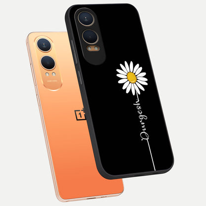  Custom Name White Flower phone case For Oneplus Nord CE4 Lite showing premium glass back cover with detailed artwork