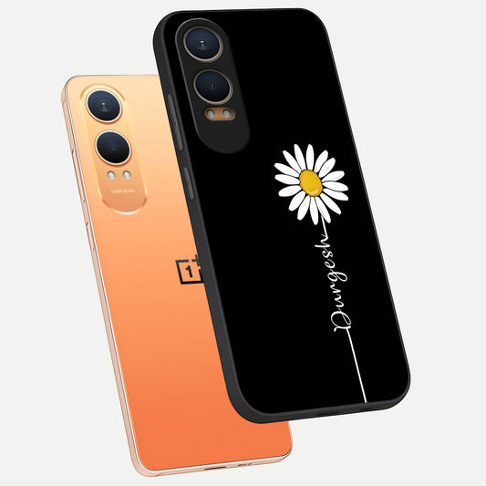  Custom Name White Flower phone case For Oneplus Nord CE4 Lite showing premium glass back cover with detailed artwork