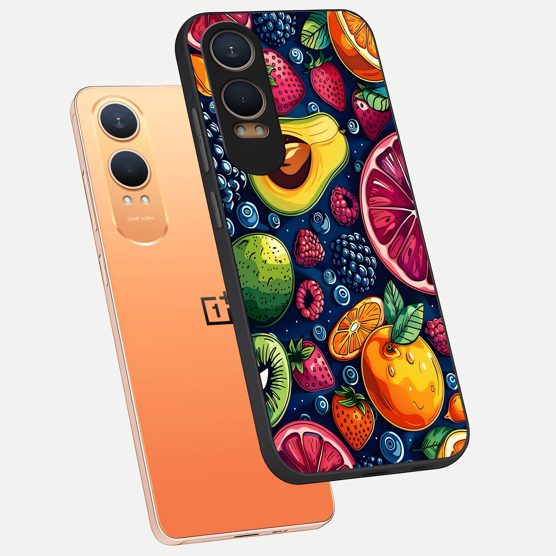  Cute Fruits Art phone case For Oneplus Nord CE4 Lite showing premium glass back cover with detailed artwork