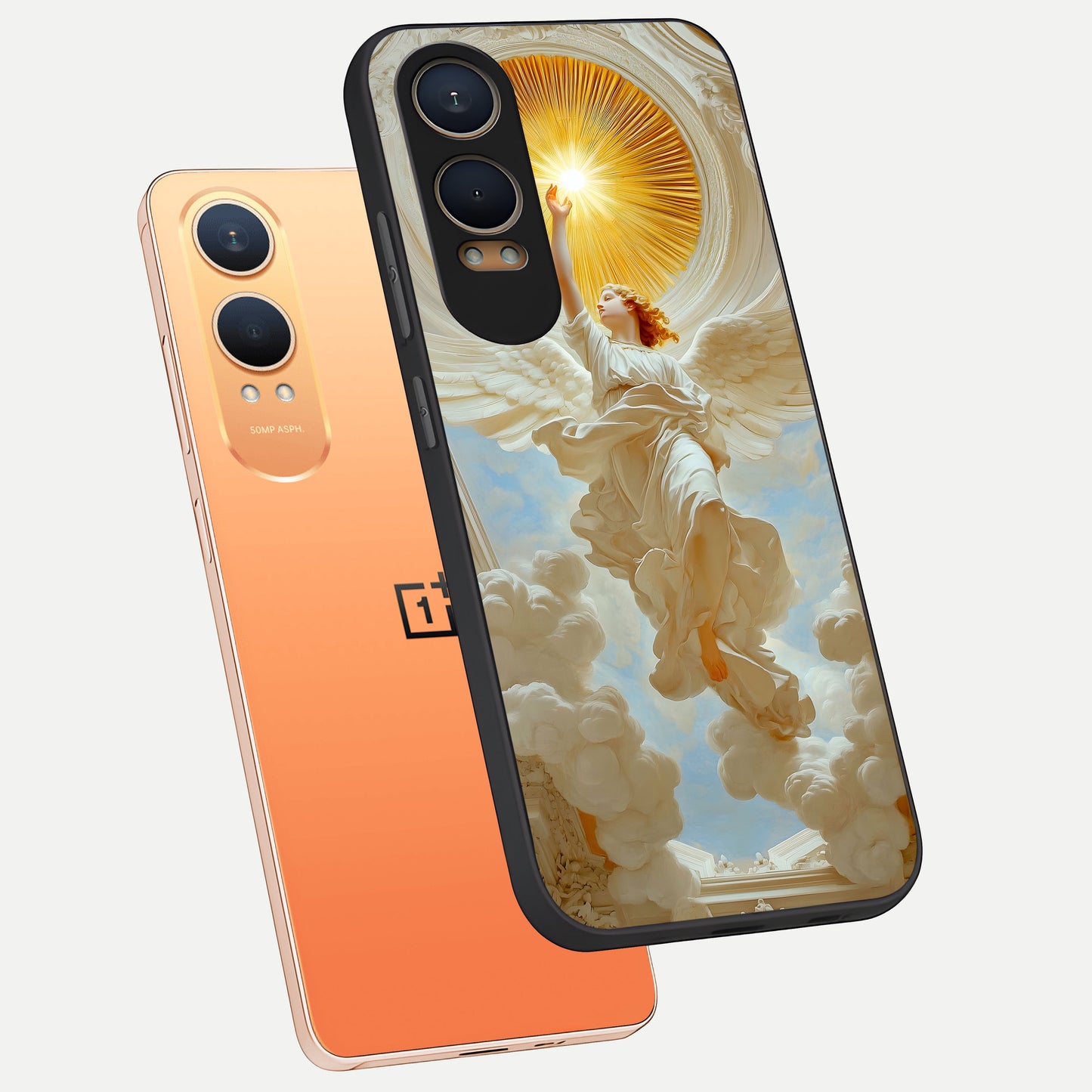  Divine Light Angel phone case For Oneplus Nord CE4 Lite showing premium glass back cover with detailed artwork