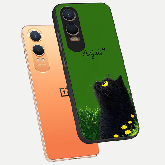  Emerald Cat Custom Name phone case For Oneplus Nord CE4 Lite showing premium glass back cover with detailed artwork
