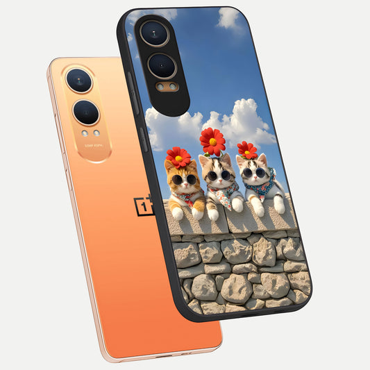  Floral Kitty Squad phone case For Oneplus Nord CE4 Lite showing premium glass back cover with detailed artwork