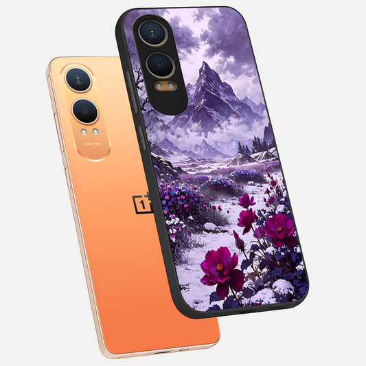  Flower Mountain View phone case For Oneplus Nord CE4 Lite showing premium glass back cover with detailed artwork