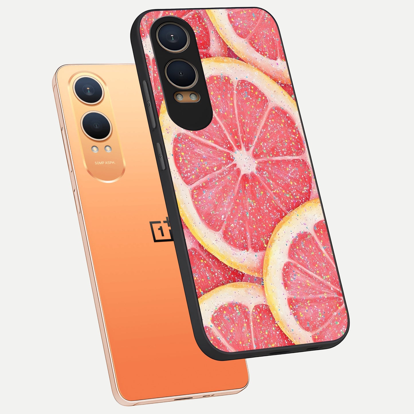  Glitter Grapefruit phone case For Oneplus Nord CE4 Lite showing premium glass back cover with detailed artwork