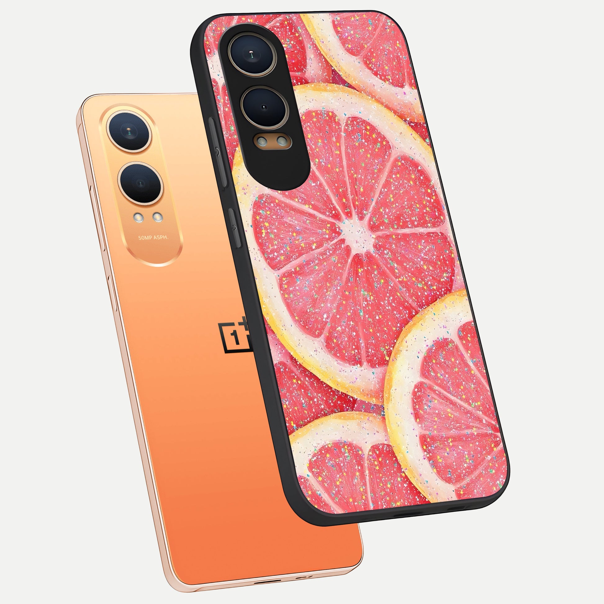  Glitter Grapefruit phone case For Oneplus Nord CE4 Lite showing premium glass back cover with detailed artwork