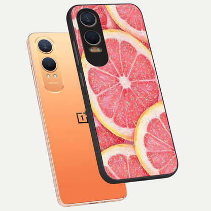  Glitter Grapefruit phone case For Oneplus Nord CE4 Lite showing premium glass back cover with detailed artwork