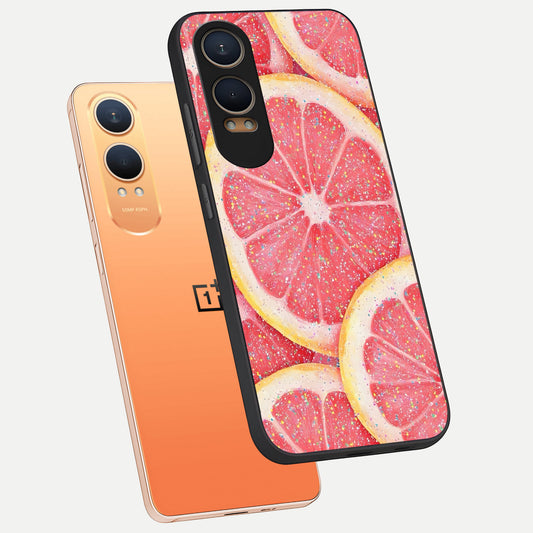 Glitter Grapefruit phone case For Oneplus Nord CE4 Lite showing premium glass back cover with detailed artwork