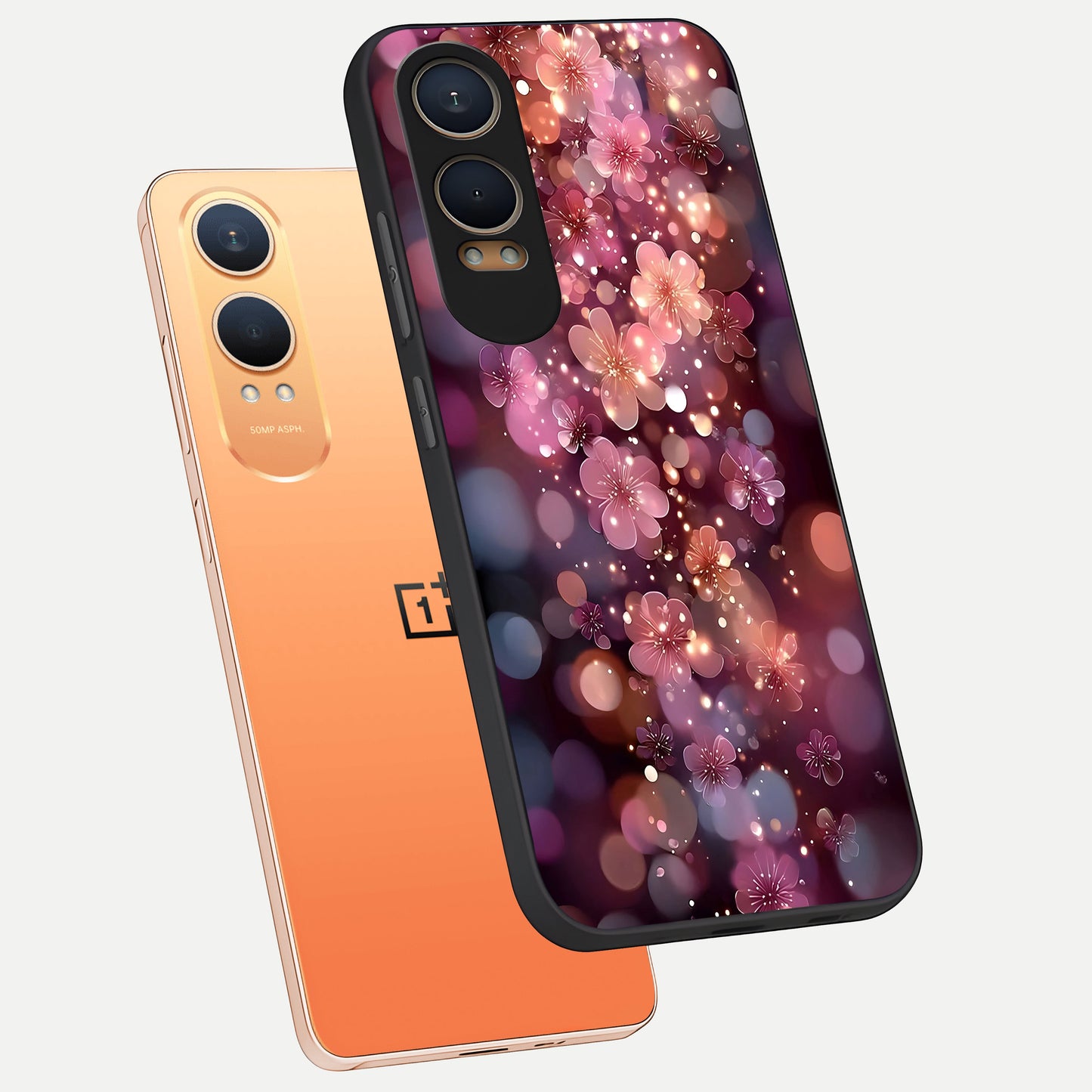  Glowing Petal Bliss phone case For Oneplus Nord CE4 Lite showing premium glass back cover with detailed artwork