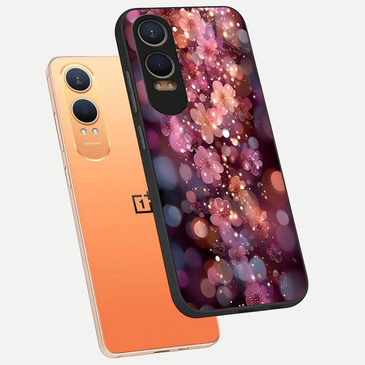  Glowing Petal Bliss phone case For Oneplus Nord CE4 Lite showing premium glass back cover with detailed artwork