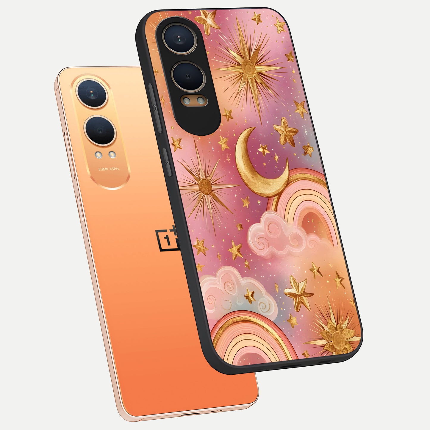  Golden Celestial Dreams phone case For Oneplus Nord CE4 Lite showing premium glass back cover with detailed artwork