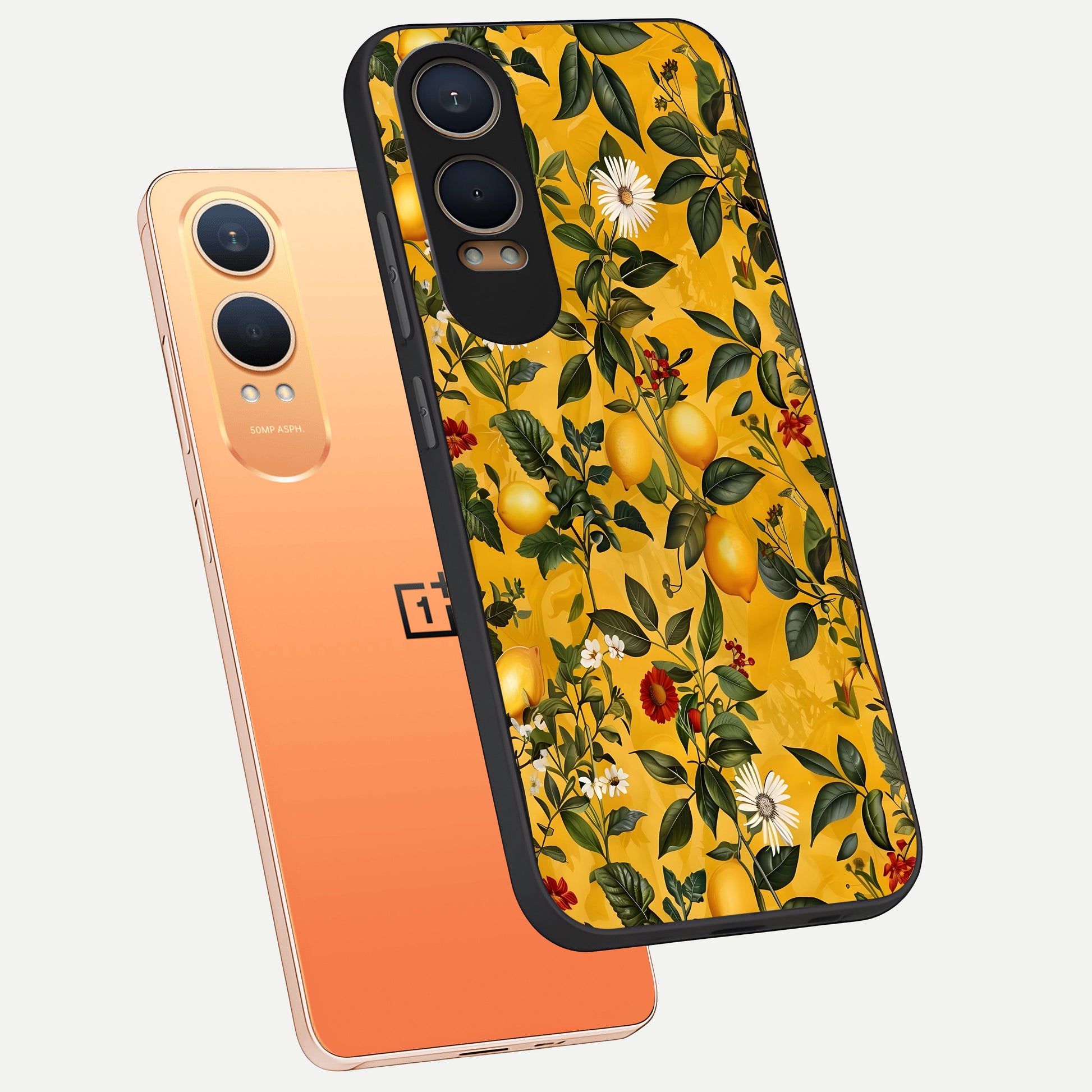  Golden Lemon Field phone case For Oneplus Nord CE4 Lite showing premium glass back cover with detailed artwork