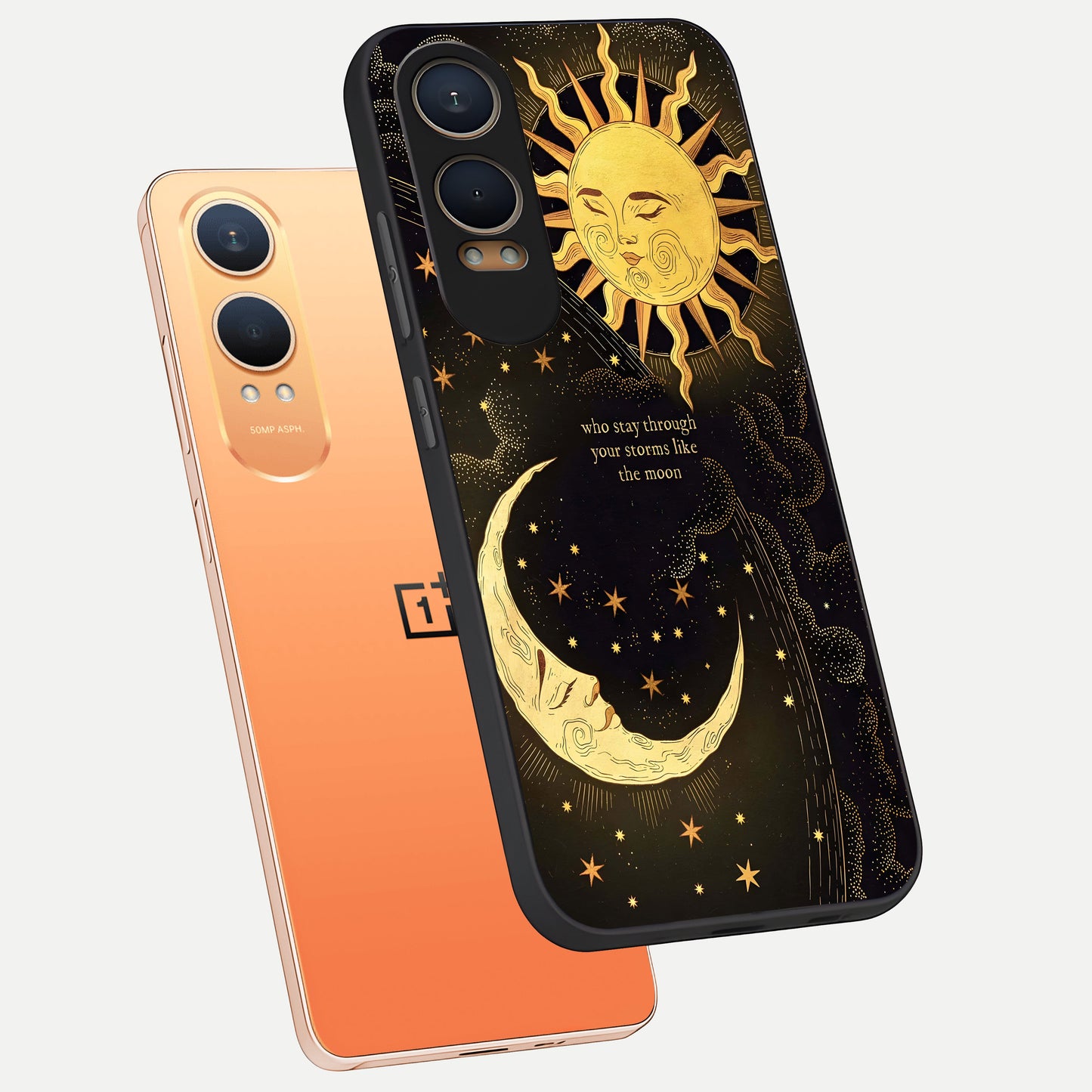  Golden Lunar Love phone case For Oneplus Nord CE4 Lite showing premium glass back cover with detailed artwork