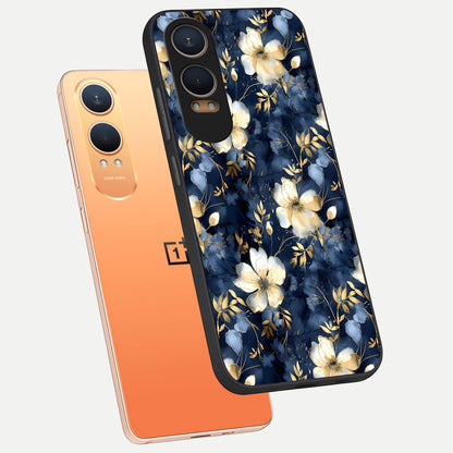  Golden Midnight Bloom phone case For Oneplus Nord CE4 Lite showing premium glass back cover with detailed artwork