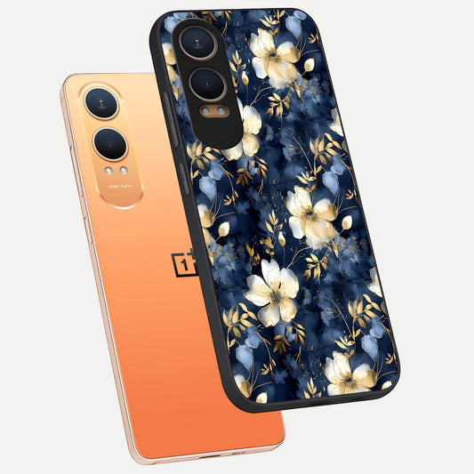  Golden Midnight Bloom phone case For Oneplus Nord CE4 Lite showing premium glass back cover with detailed artwork