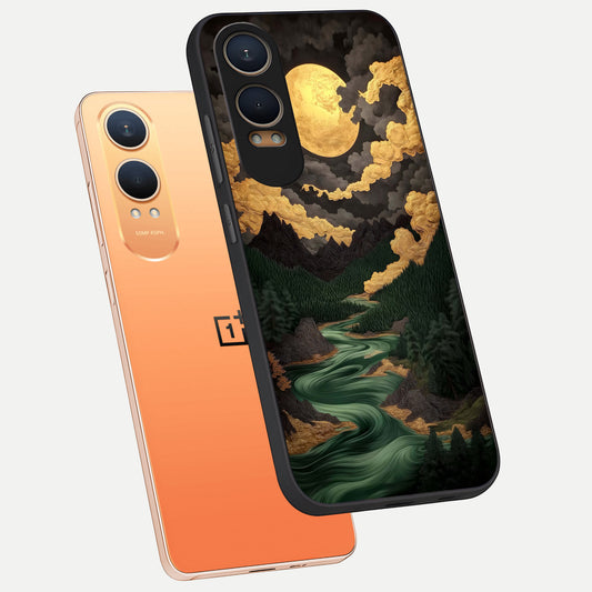  Golden River Moon phone case For Oneplus Nord CE4 Lite showing premium glass back cover with detailed artwork