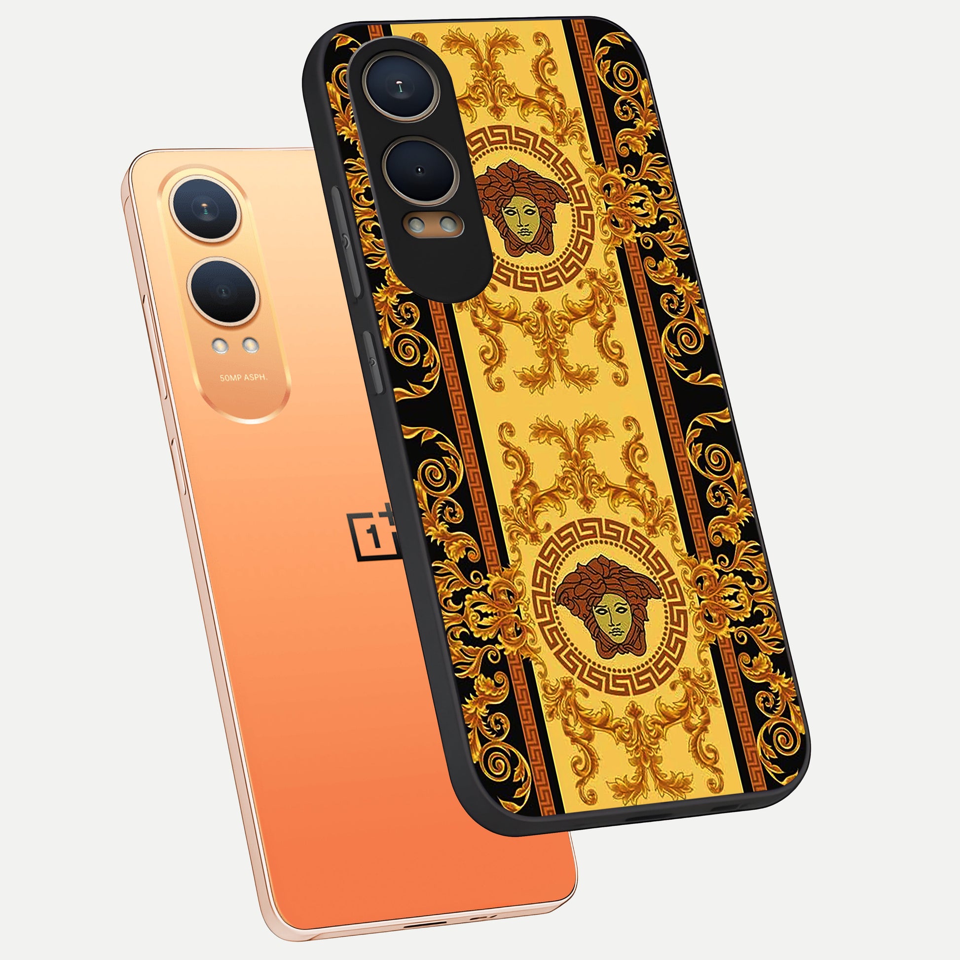  Golden Royal Heritage phone case For Oneplus Nord CE4 Lite showing premium glass back cover with detailed artwork
