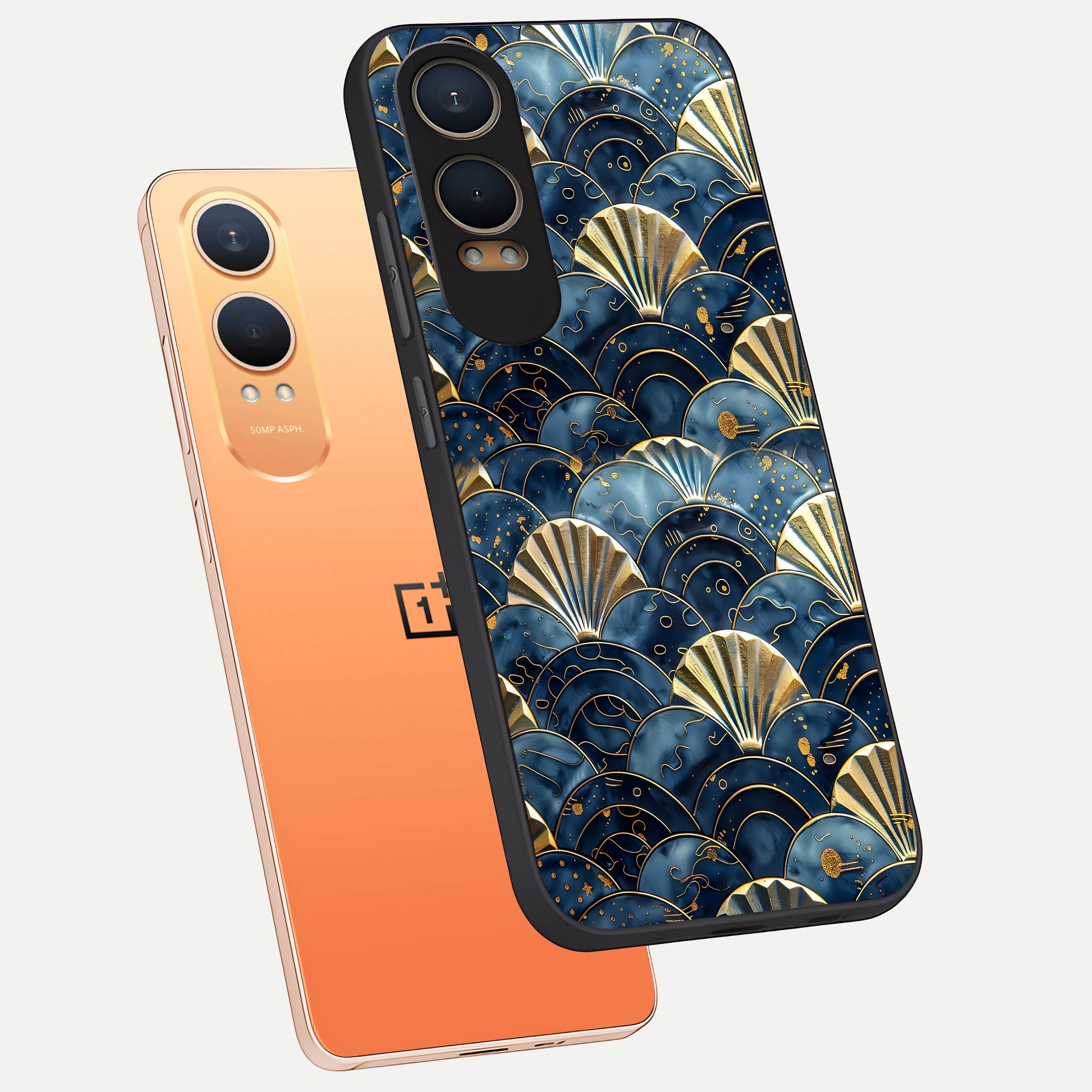  Golden Wave Luxe phone case For Oneplus Nord CE4 Lite showing premium glass back cover with detailed artwork