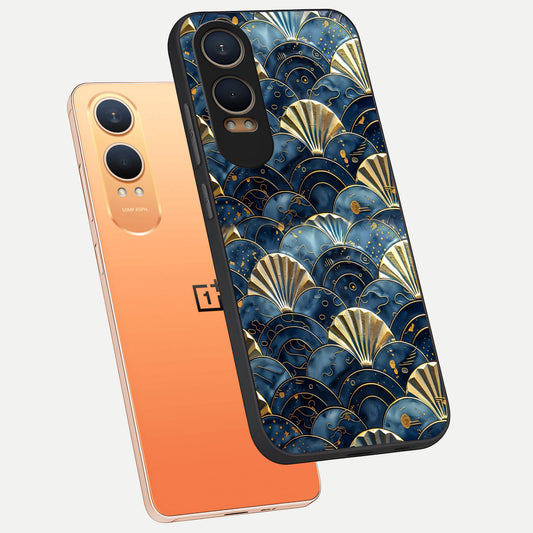  Golden Wave Luxe phone case For Oneplus Nord CE4 Lite showing premium glass back cover with detailed artwork