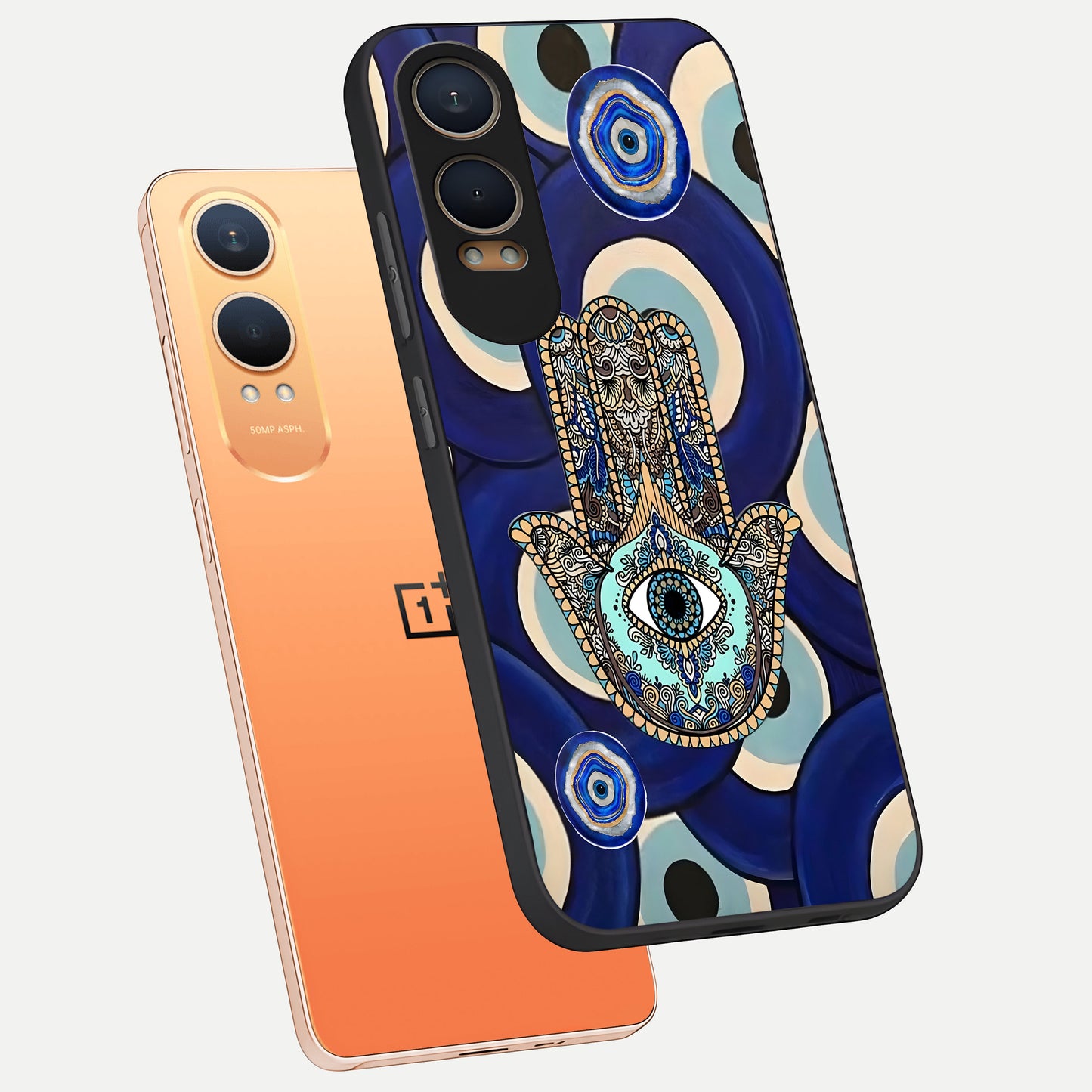  Hamsa Divine Guard phone case For Oneplus Nord CE4 Lite showing premium glass back cover with detailed artwork
