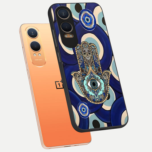  Hamsa Divine Guard phone case For Oneplus Nord CE4 Lite showing premium glass back cover with detailed artwork